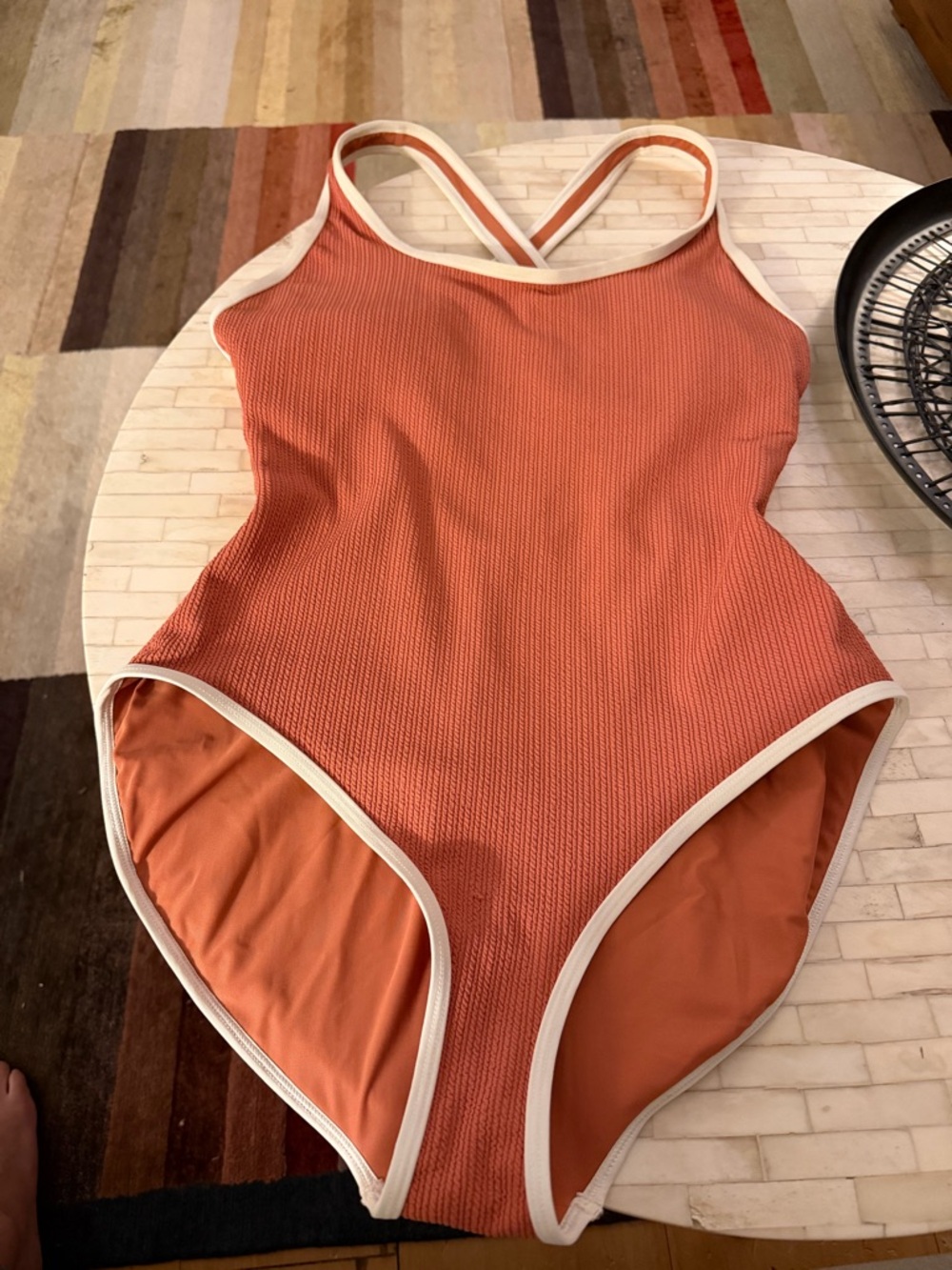 CALIA by Carrie Underwood Textured Orange One-Piece Swimsuit with Cream Trim